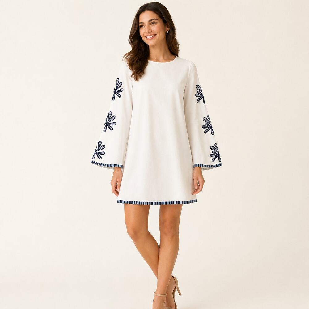 Hyacinth House Tuckernuck white &blue embroidered mini dress Atlantic small NWT